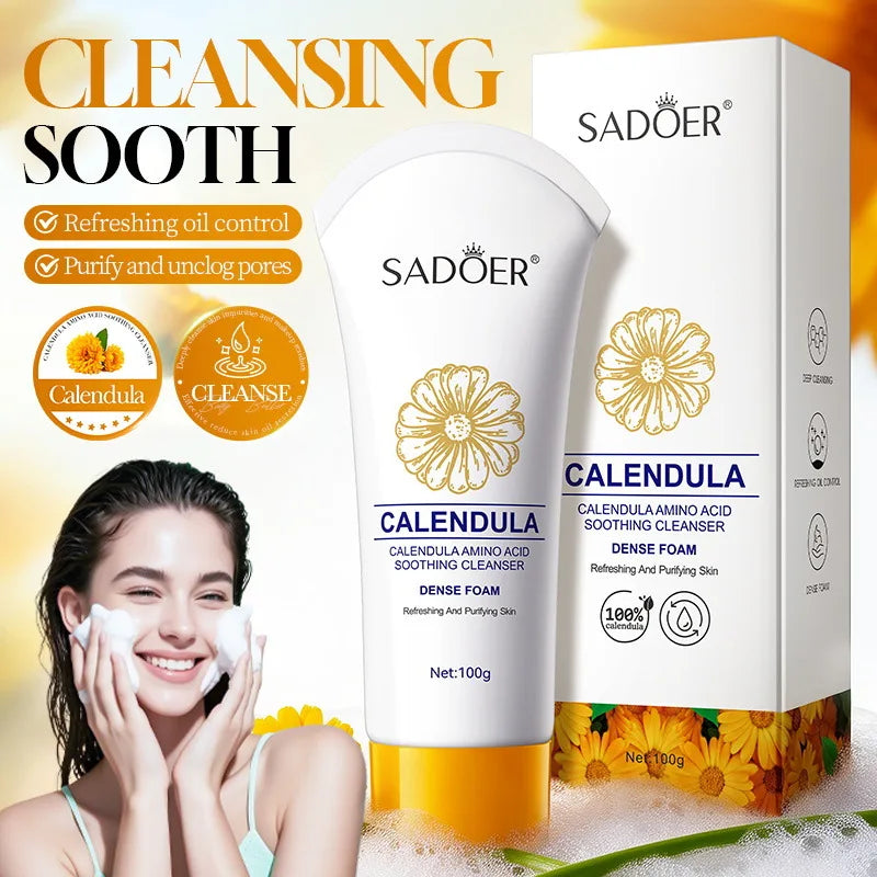 SADOER Gold Marigold Facial Cleanser Moisturizing Oil Control Anti Acne Deep Cleansing Anti-aigng Face Wash Foam Facial Cleanser
