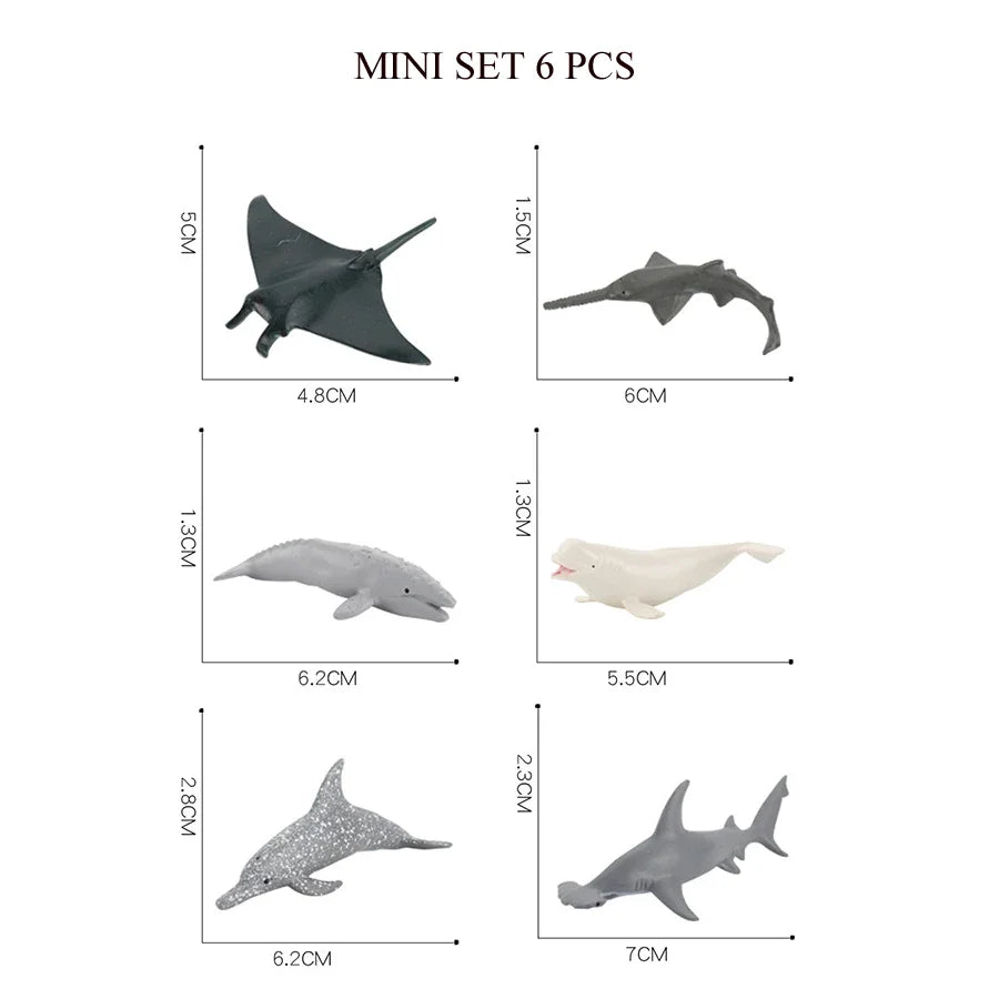 Realistic Mini Ocean Animal Figurines Plastic Marine Sea Creatures Whale Shark Dolphin Turtle Penguin Model Playset Gift for Kid