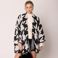Open Front Houndstooth Knit Pattern Cardigan