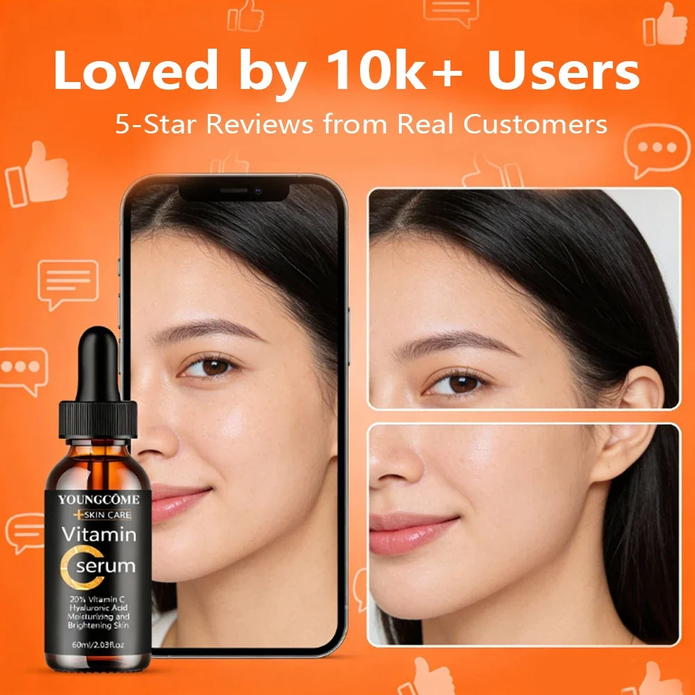YOUNGCOME Vitamin C Hyaluronic Acid Serum - Daily Hydrating & Radiance-Boosting Facial Essence for All Skin Types 40/60ML