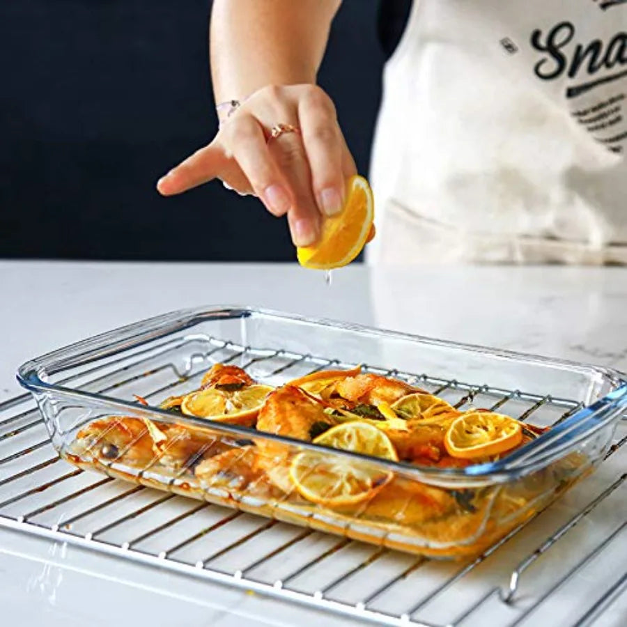 Deep Glass Baking Dish Set With Lids For Lasagna Rectangular Bakeware
