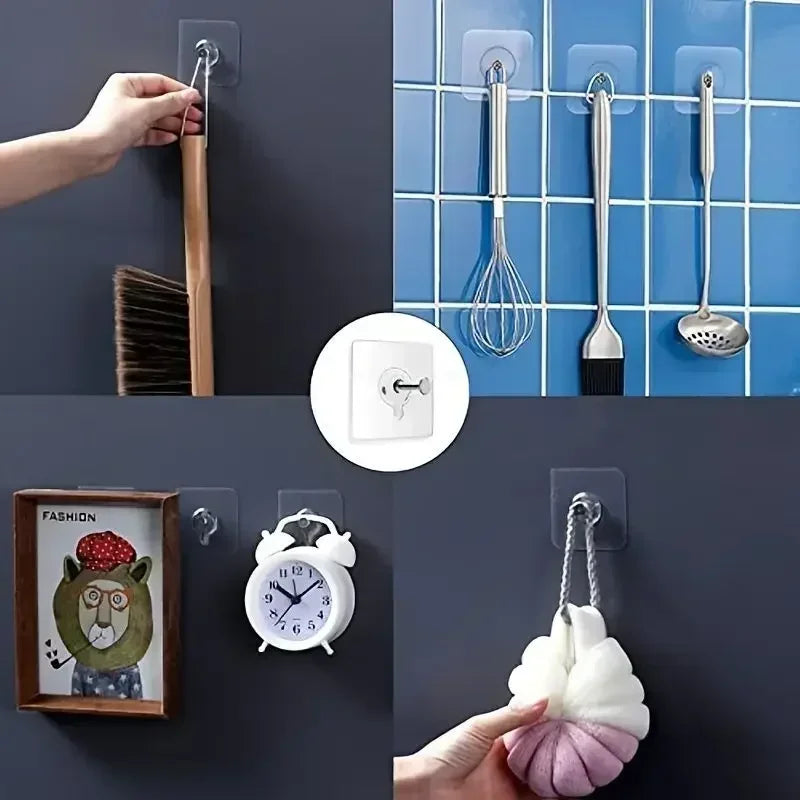 10/50pcs Self-Adhesive Hook Strong Adhesive Picture Frame Nails Hooks Transparent Seamless Wall Hangers Hanging Clock