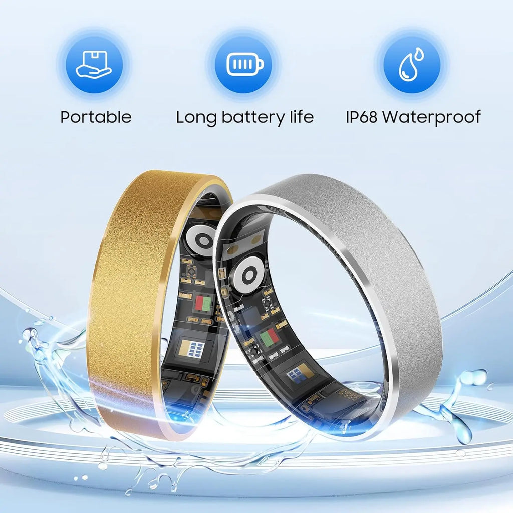 Smart Ring Health Tracker iOS Android IP68 Waterproof No Subscription
