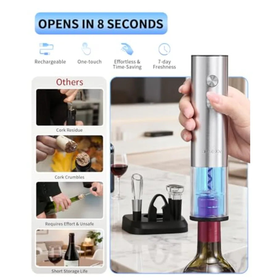 Electric Stainless Steel Wine Opener Rechargeable Automatic Bottle Opener 7 In 1