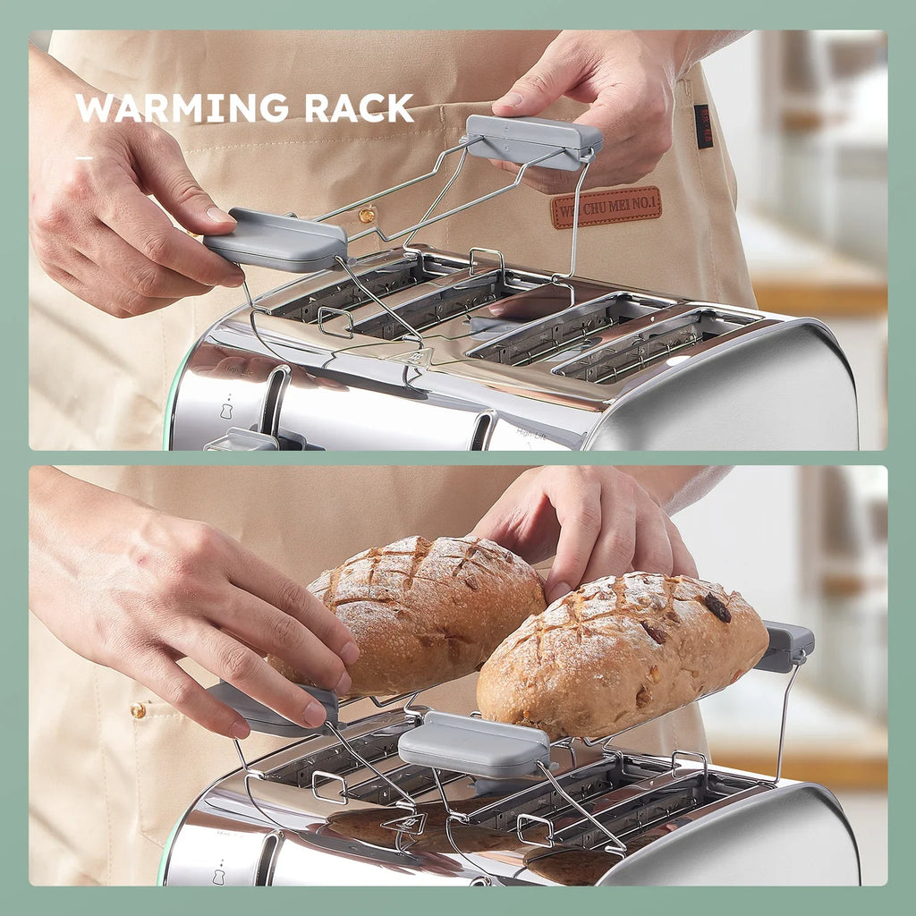 4-Slice Stainless Steel Toaster With Wide Slots Removable Crumb Tray