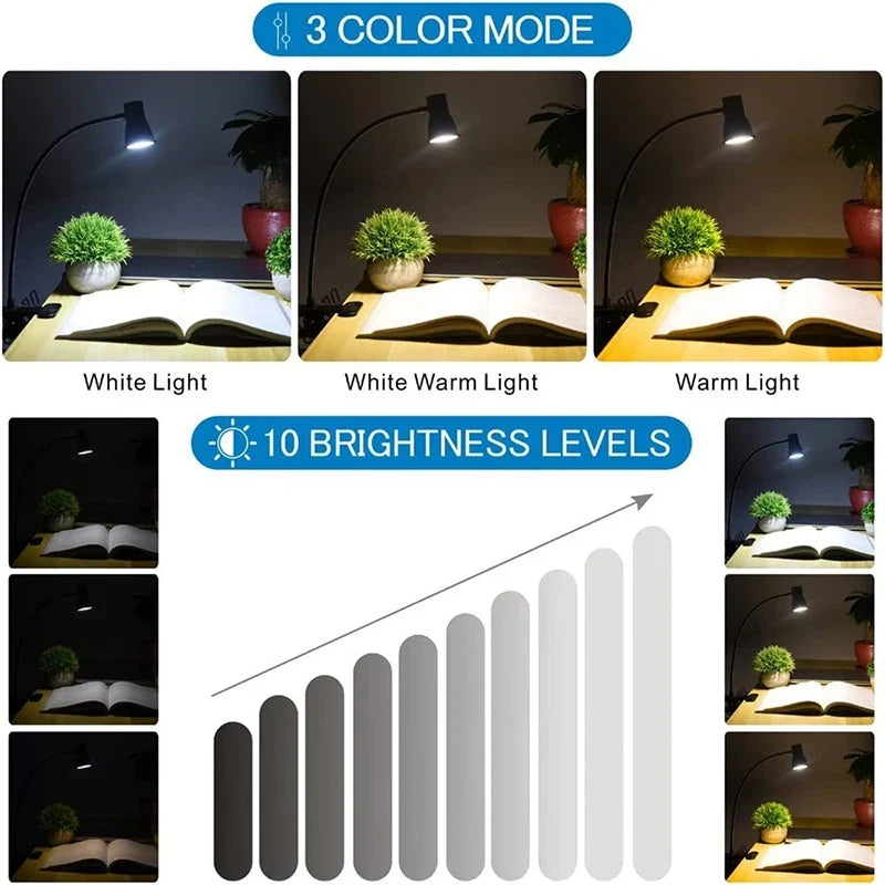 Bedside LED Clip Table Light Eye Protection Night Lamp Student children's Writing Reading Learning Special 3-color Table Lamps