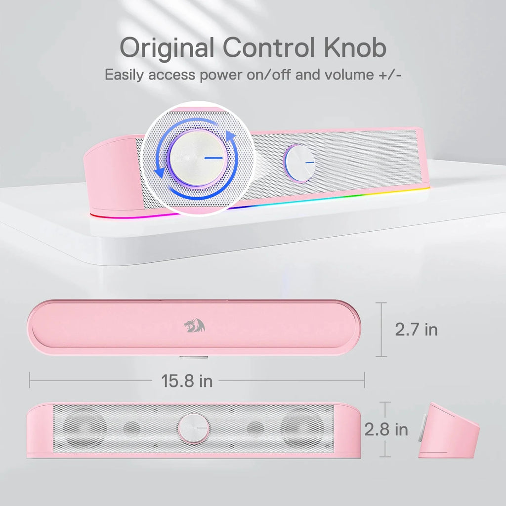 Redragon GS560 Adiemus RGB Desktop Soundbar - 2.0 Channel USB-Powered Gaming Speaker
