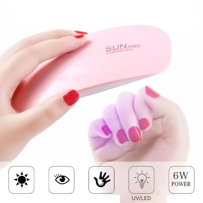 Mini UV LED Nail Lamp 6W for Curing Nail Gel Polish Portable Foldable 120s/60s Timing Manicure Dry Machine Nail Art Drying Tool