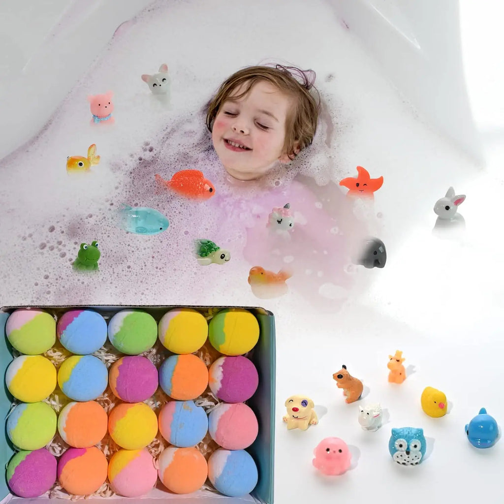 Bath Bombs for Kids with Surprise Inside, 20 Pack Gift Set with Toys, Handmade Child-Safe Fizzy Balls for Birthday, Summer Fun