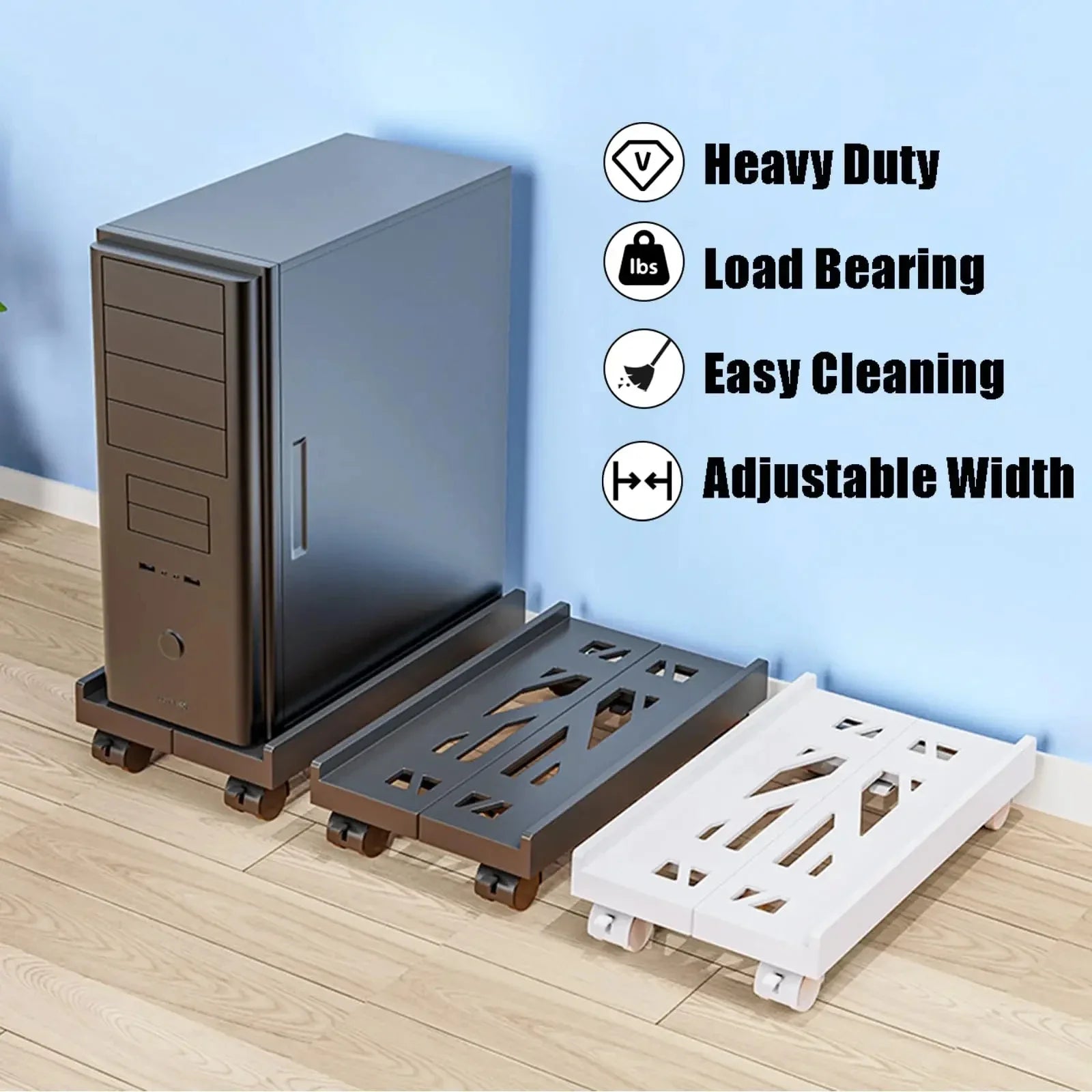 Mobile CPU Stand PC Tower Stand Portable Removable Bracket Gaming Desk Accessories Ventilated Computer Tower Stand Adjustable