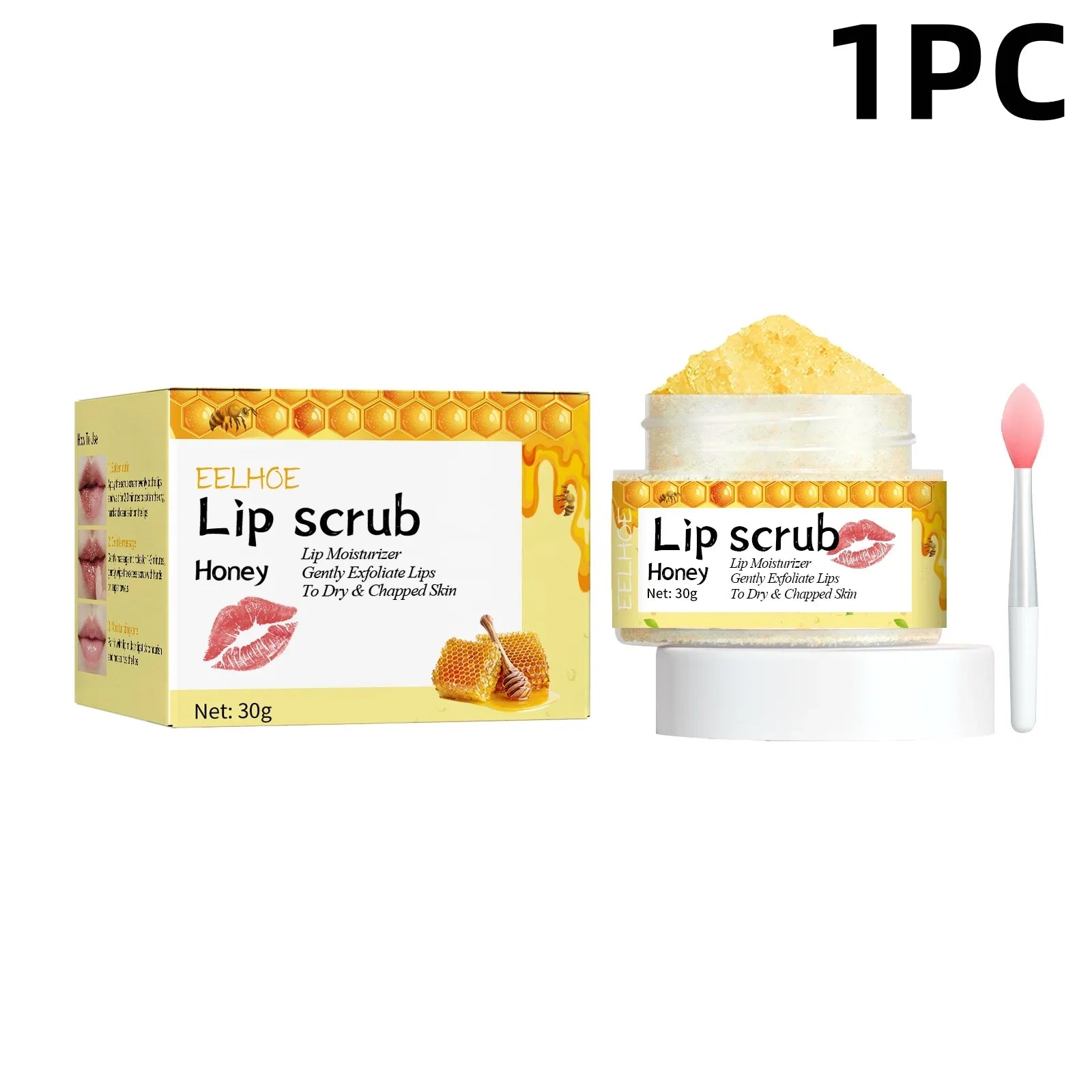 EELHOE Honey Lip Scrub Exfoliator for Dry Chapped Lips Nourishing Moisturizing Dead Skin Removal Plumping Line Care Treatment