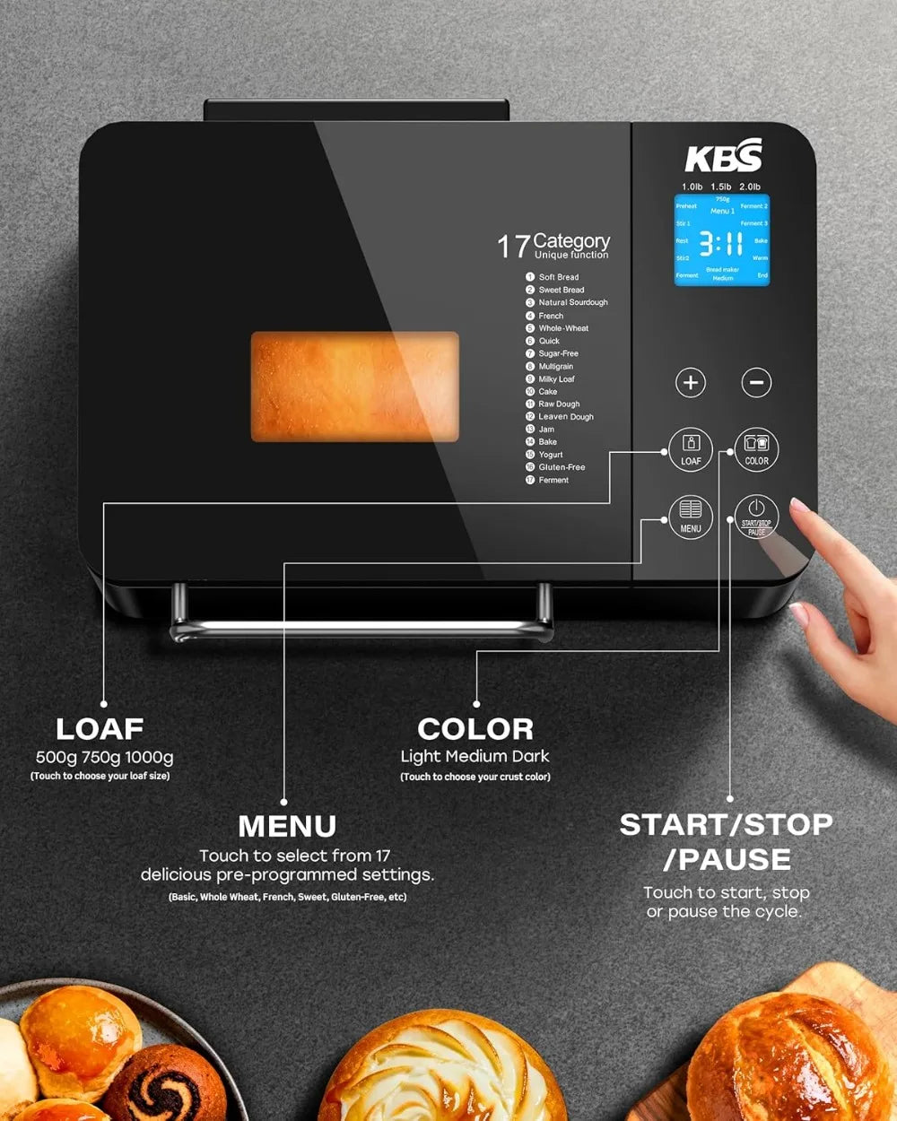 710W Convection Bread Maker With Dual Heaters And Nut Dispenser