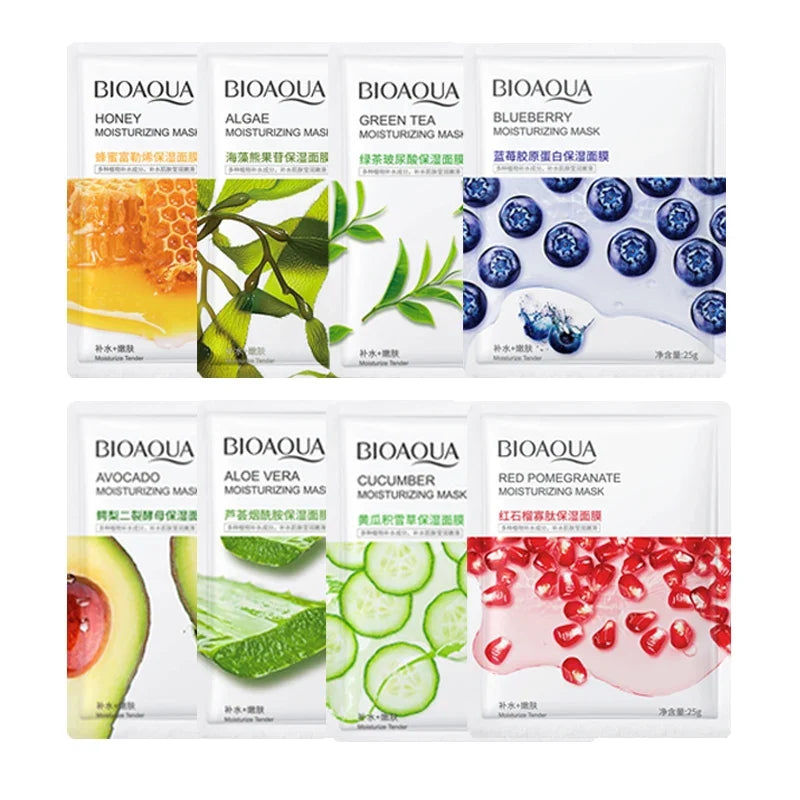 8pcs BIOAQUA Fruit Facial Masks Moisturizing Hydrating Brightening Anti-aging Face Mask Sheet Masks for Face Skin Care