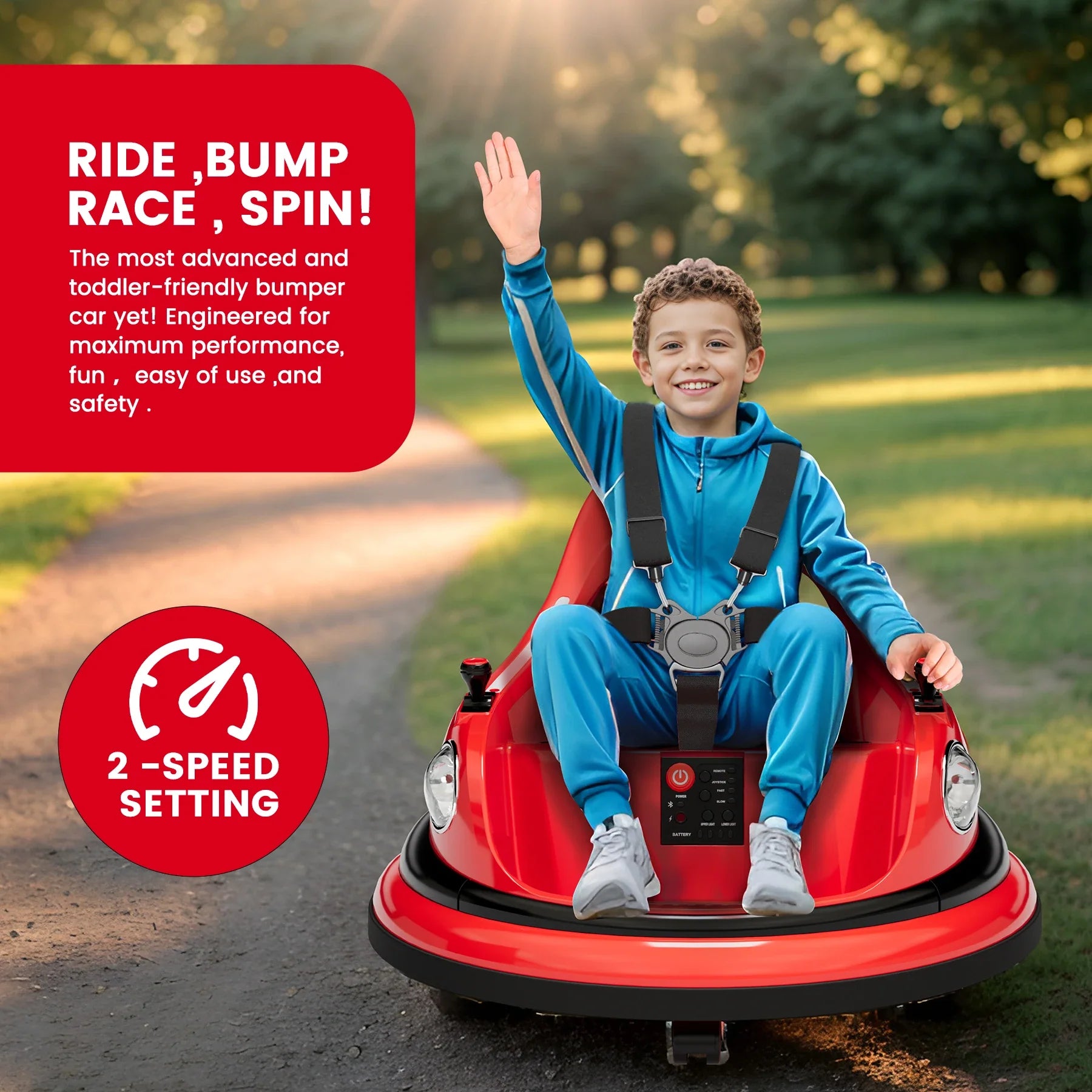 12V Bumper Car for Toddlers Electric Ride On Toys for Kids 1-6 Years LED Lights, 360 Degree Spin, Supports up to 66lbs