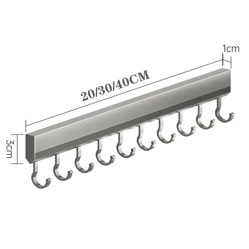 Manufacturers Supply Kitchen Hook Rack Punch-free Wall-mounted Rack Space Aluminum Hook Multi-functional Storage Row Hook Holder