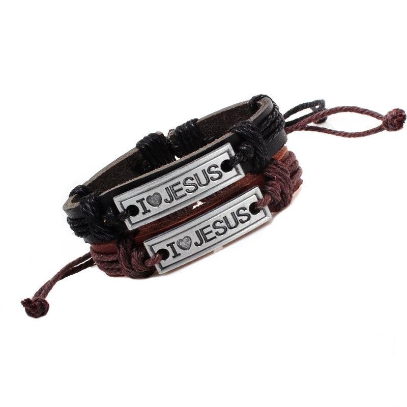 Vintage Leather Jesus Bracelet