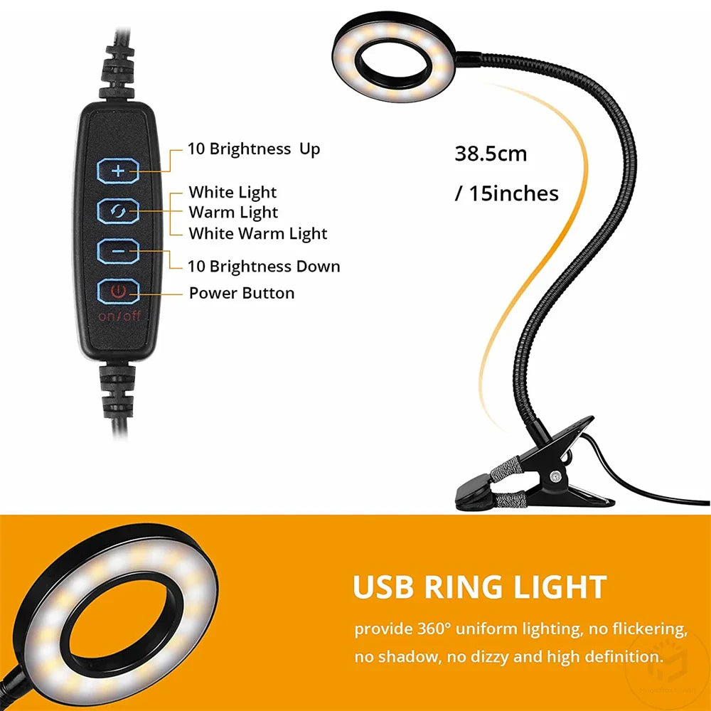 48 LED USB Book Light Clip Desk Lamp Reading Light with 3 Color Mode 10 Brightness Dimmer 360° Flexible Gooseneck Bed Night Lamp