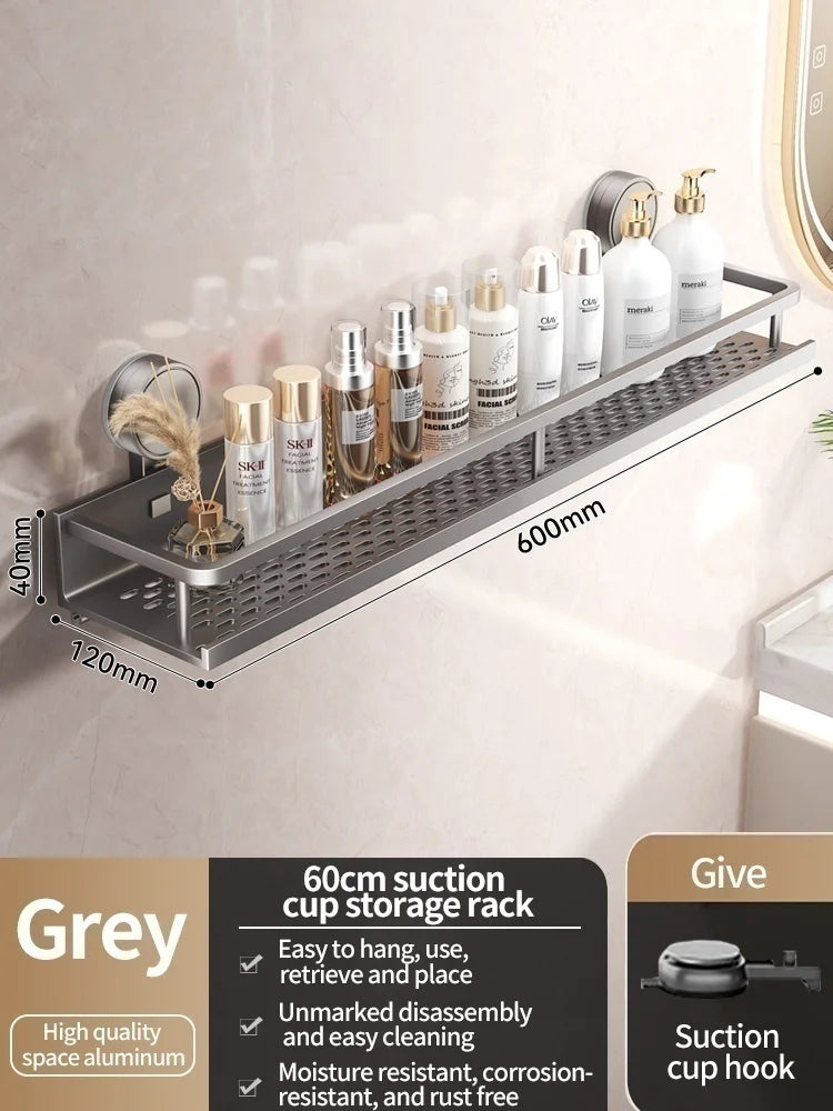 No Drill Suction Cup Suction Bathroom Rack Bathroom Shelf Toilet Space Aluminum Hanging Rack Bathroom Organizer Hang On The Wall