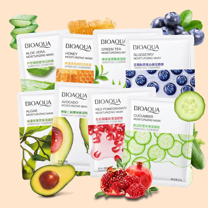 8pcs BIOAQUA Fruit Facial Masks Moisturizing Hydrating Brightening Anti-aging Face Mask Sheet Masks for Face Skin Care