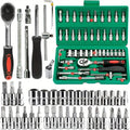 46pc Drive Socket Set 1/4 inch Ratchet Wrench Set Mechanic Tool Kits for Auto Repair Hous with Sockets Metric Hex Bit Socket Set