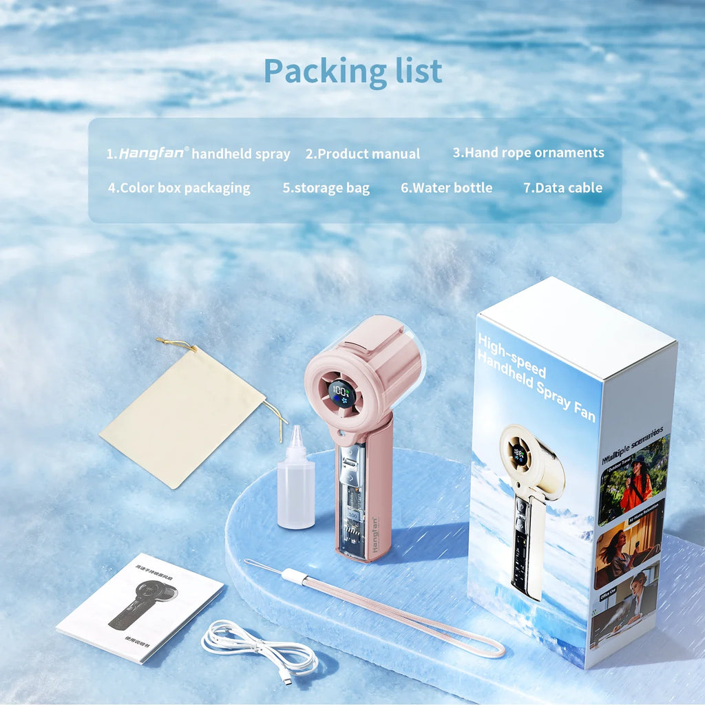 Hangfan Portable Spray Handheld Fan With USB Rechargeable Battery