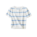 Women Fashion Striped Basic Cropped Knit Sweater Vintage O Neck Short Sleeve Female Pullovers Chic Tops