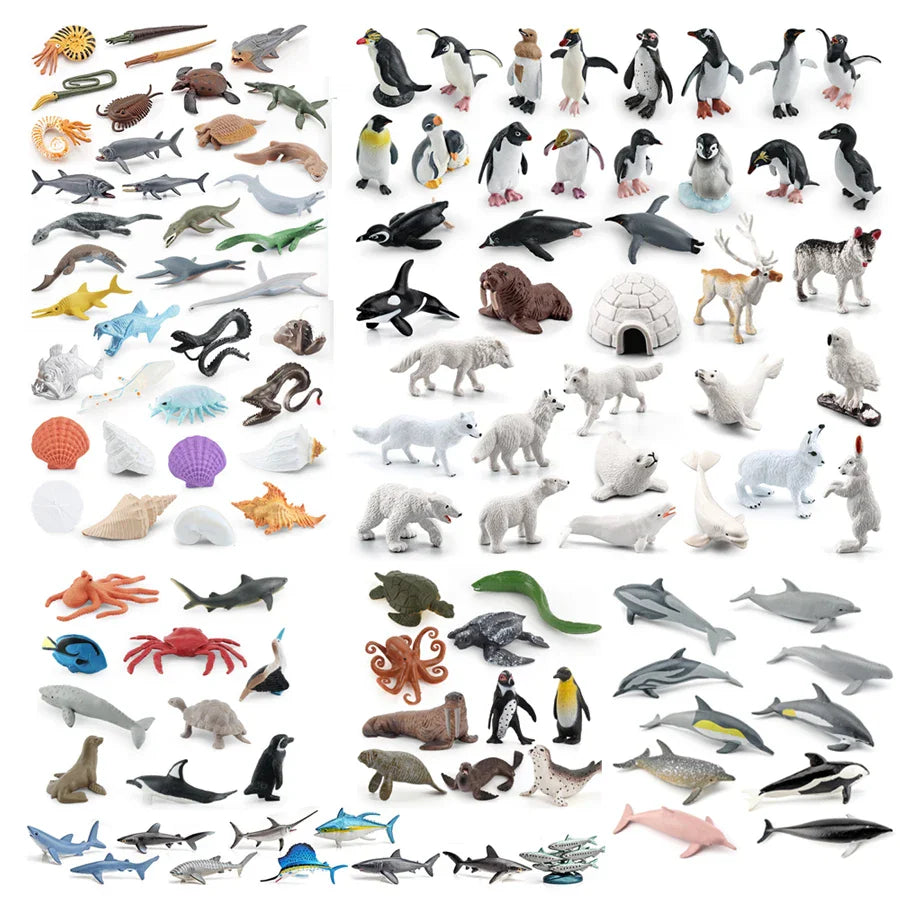 Realistic Mini Ocean Animal Figurines Plastic Marine Sea Creatures Whale Shark Dolphin Turtle Penguin Model Playset Gift for Kid