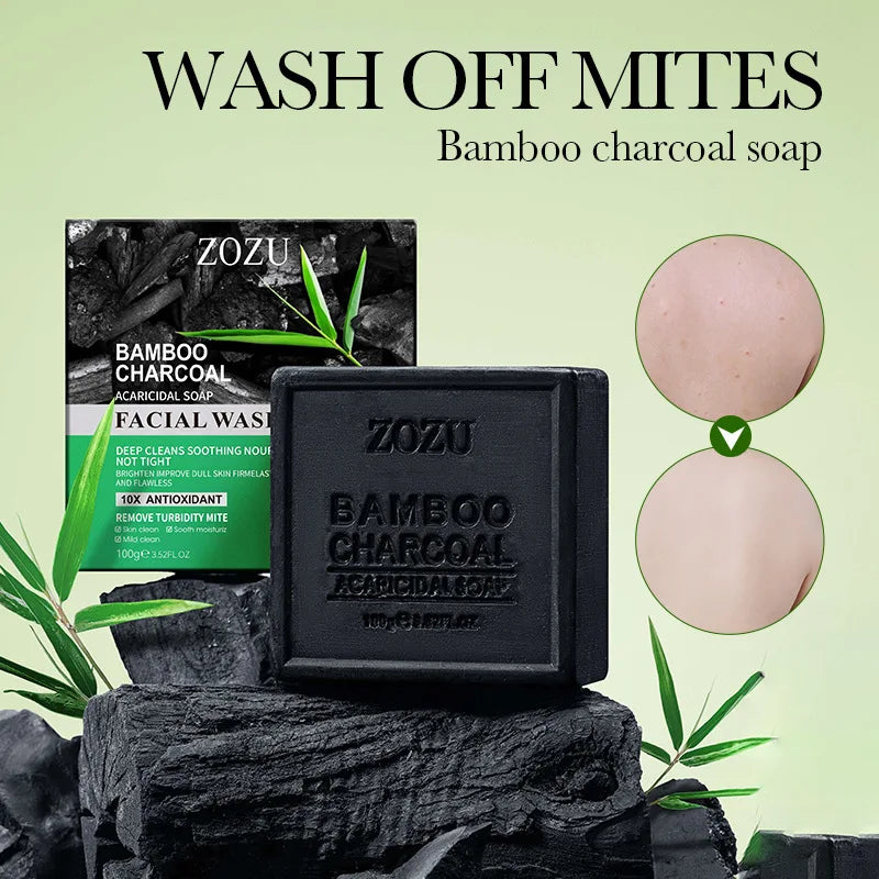 Bamboo Charcoal Cleansing Soap (with Foaming Net), Oil-Removing Bamboo Charcoal Handmade Soap for Bathing, Rich Foam, Easy to Clean, Deeply Removes Skin Oil, Dirt, and Mites, Leaves Skin Clean, Fresh, and Comfortable after Cl