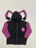 2026 Dark Pink Black Punk Skeleton Printed Striped Sleeve Hoodie Street Style Women's Zipper cardigan Wholesale