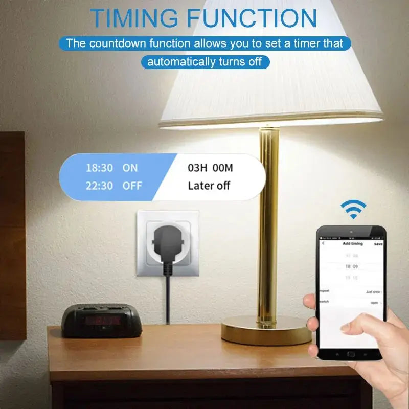 Tuya WiFi Smart Plug 16A/20A EU Smart Socket With Power Monitoring Timing Function Smart Life APP Voice Control Via Alexa Google