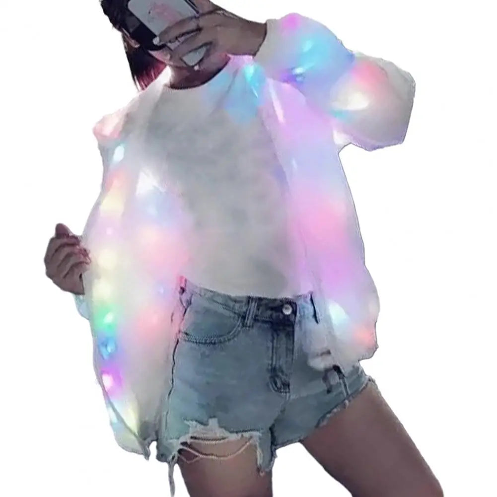 Hooded Light-up Jacket Glow Jacket Led Hooded Jacket Vibrant Colors Long Sleeve Pockets for Clubbing Concerts Dancing Parties