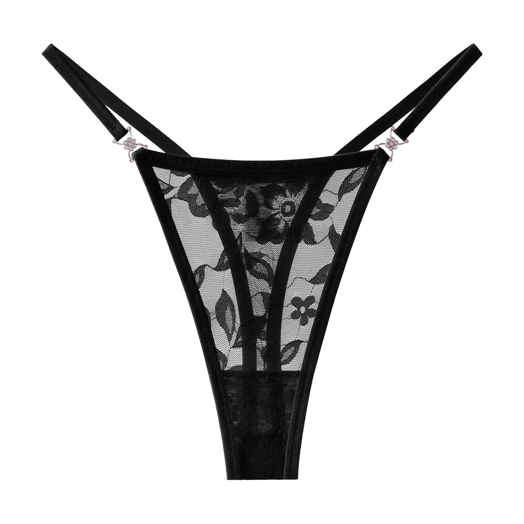 5pcs/pack Low Waist Sexy Women's G-String Underwear Floral Elegant Thongs Breathable Lingerie with Rhinestones Female Panties