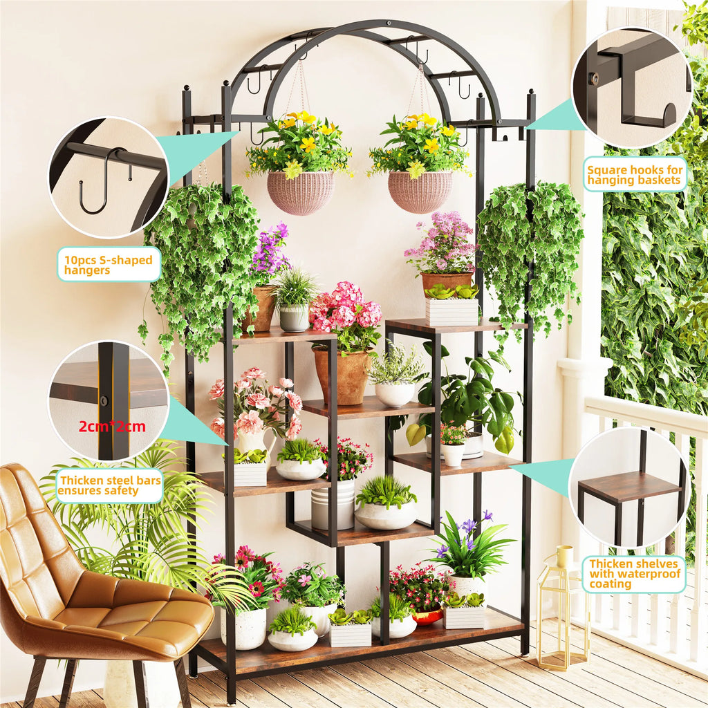 BINGOPAW 5-Tier Tall Indoor Plant Stand With Arched Metal Frame