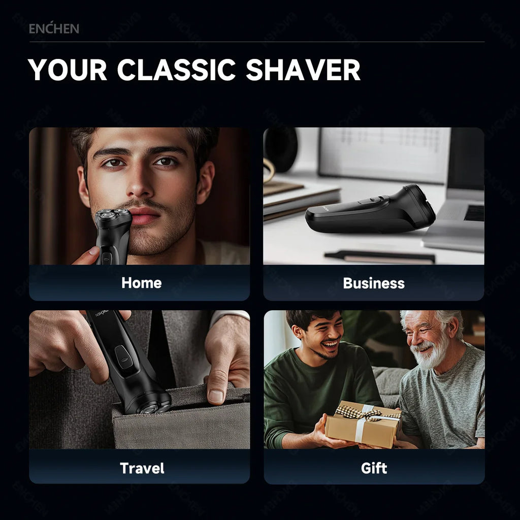 ENCHEN Blackstone Electrical Rotary Shaver for Men 3D Floating Blade Washable Type-C USB Rechargeable Shaving Beard Machine