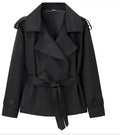 Fashion Women Lace Up Cropped Trench Coat 2026 Lapel Long Sleeves Wide Shoulder Windbreaker Jacket Lady Spring Commuting Outwear