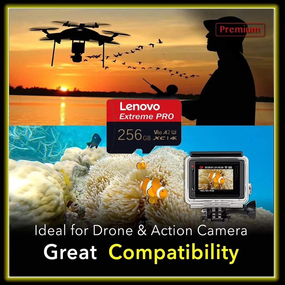 Lenovo 512GB Game-Exclusive Micro TF SD Card A2 V60 High Speed 4K Ultra-HD Video Flash Card 64GB Memory Card for Phone Camera PC