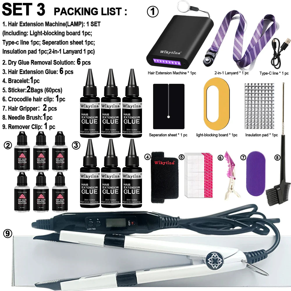 Wikytina Professional Hair Extensions Kit With UV Light V Light Tools