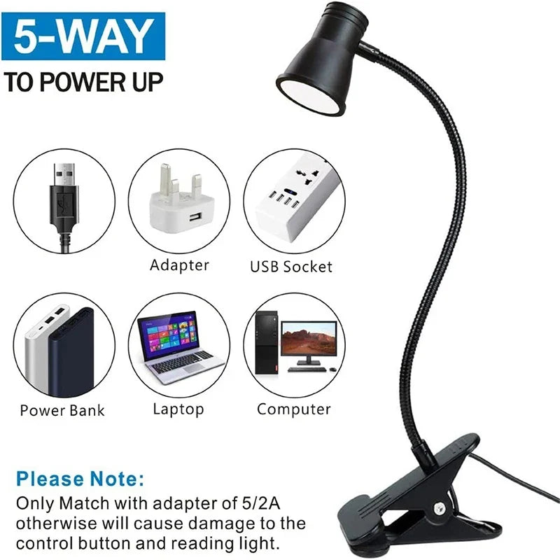 Bedside LED Clip Table Light Eye Protection Night Lamp Student children's Writing Reading Learning Special 3-color Table Lamps