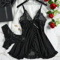 Sexy Contrast Lace and Mesh Ruffle Babydoll Dress Woman Sexy Nightgown V-neck Open Bra Sleep Skirt Nighties