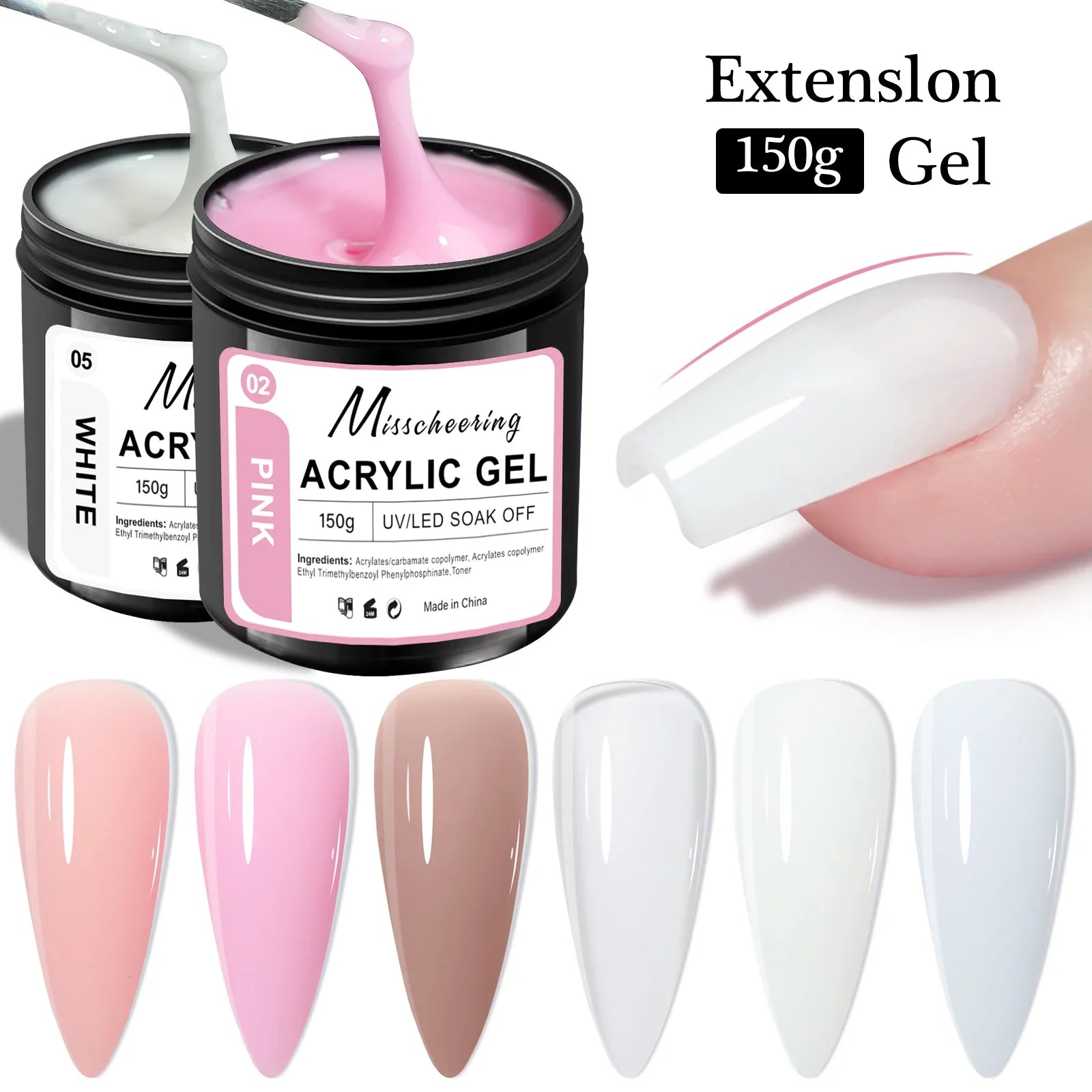 150g Transparent Nail Extension Gel Jelly White Light Pink Acrylic Nail Art UV LED Gel Semi Permanent Varnish Extension Tool