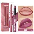 2Pcs/set Matte Soft Mist Slanted Mouth Lipstick + Lip Liner Set Combo Light Matte and Non-Drying Waterproof Non-Stick Lip Set