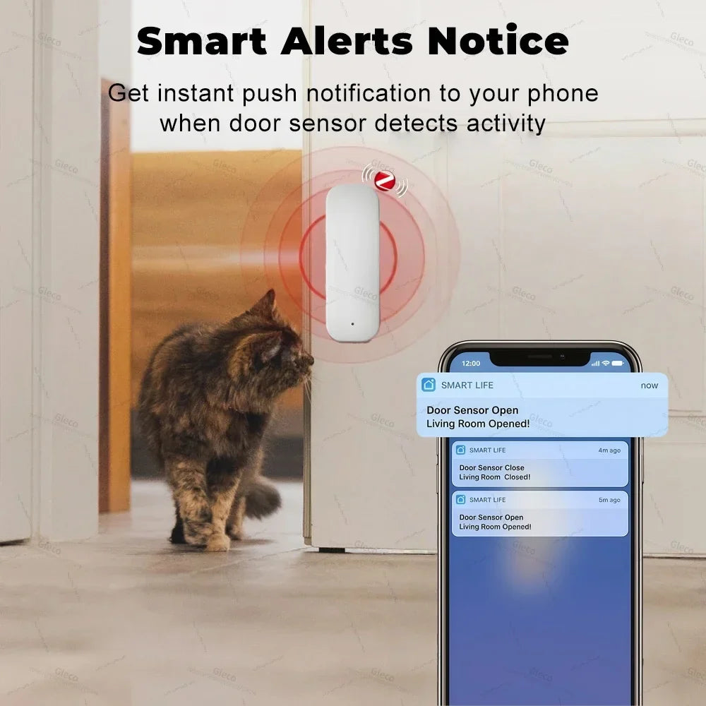 Tuya Zigbee Door Window Sensor Alarm Detector Burglar Magnetic Contact Open Close Alexa Google Smart Life Smart Home Security