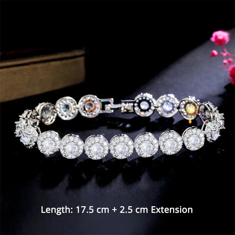 Cubic Zirconia Stone Silver Color Tennis Bracelet