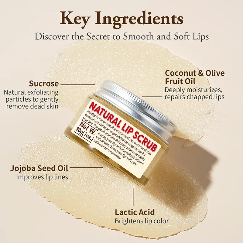 Strawberry Lip Scrub & Repair, Exfoliator & Moisturizer for Chapped, Dry and Flaky Lips,Sugar Lip Scrub Improve Dullness Remove.