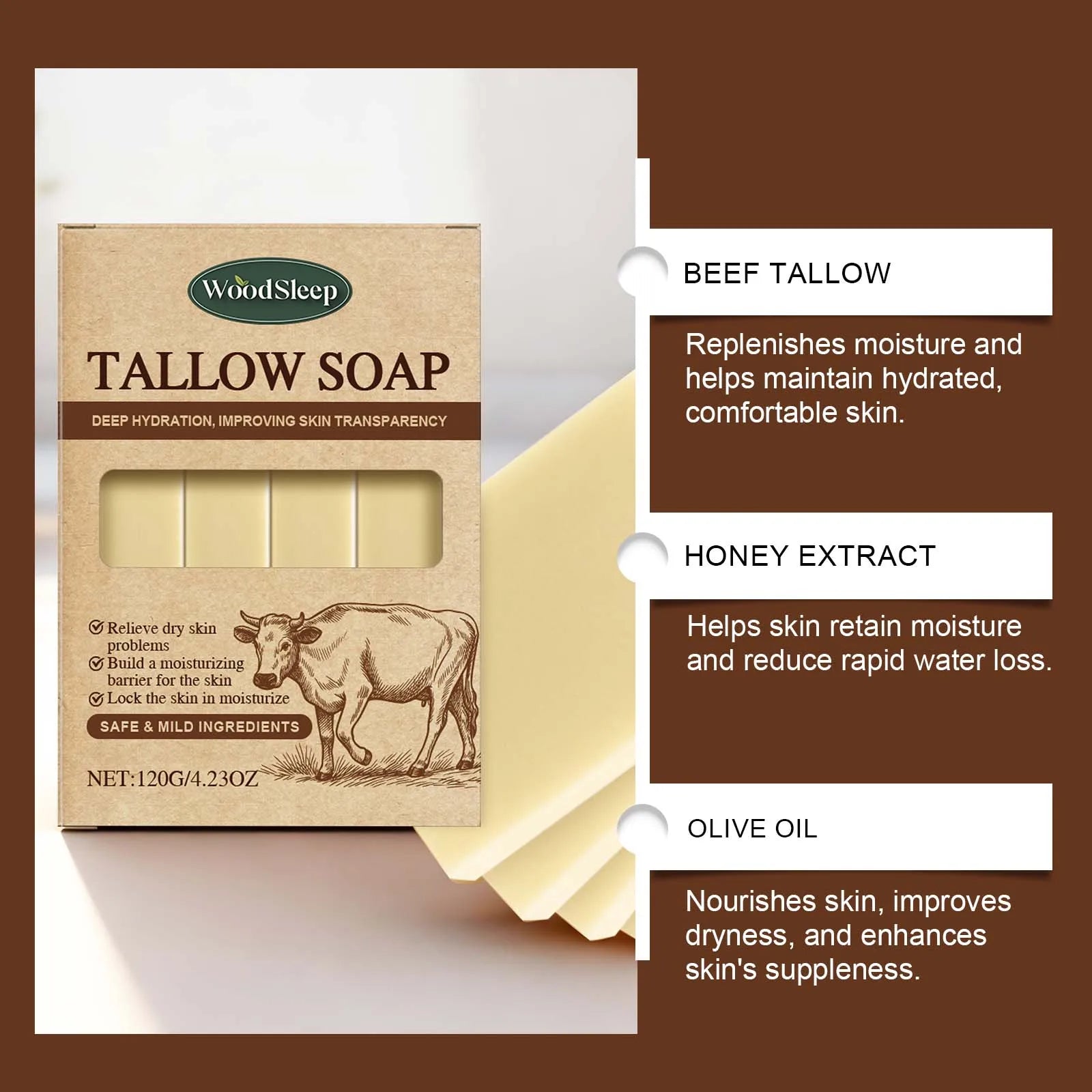 Grass-Fed Beef Tallow Soap Gently Clean For Skincare Suitable For Face & Body Wash Refreshing Rich In Lather Soap Bar Moisturize