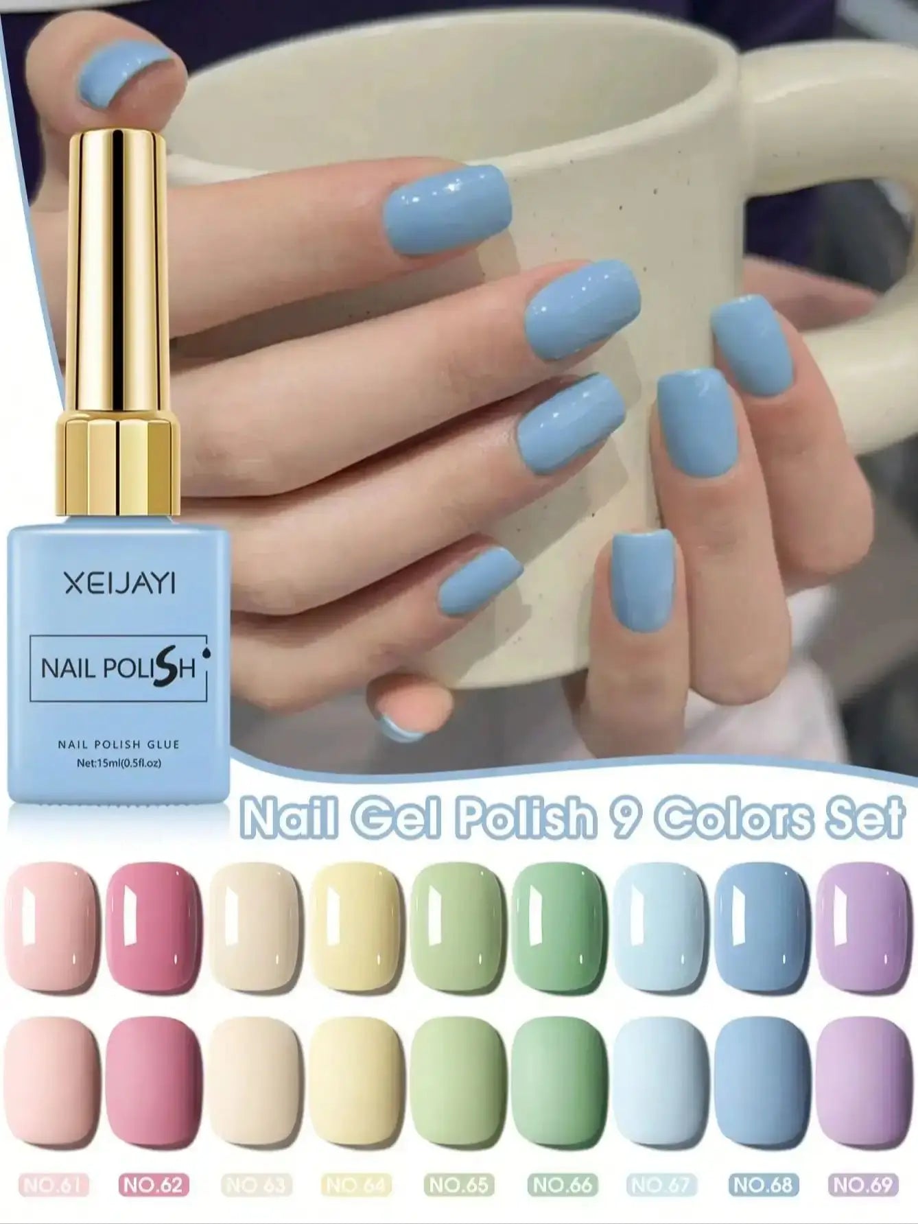 9PCS 15ml Colorful Gel Nail Polish Set, Soak-Off UV LED Nail Gel, Long-Lasting Liquid Manicure Varnish