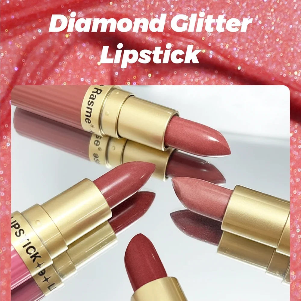 Pearlescent Pink Glitter Velvet Lipstick Metallic Waterproof Long Lasting Matte Shimmer Diamond Lipstick Women Makeup Cosmetic