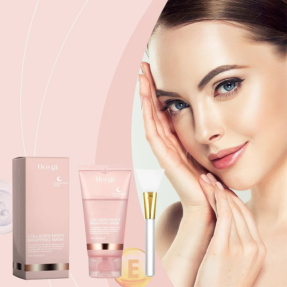 75g Collagen Overnight Wrapping Peel Off Facial Mask, Collagen Night Wrapping Mask Deeply Hydrates Woman Night Care Mask Cream