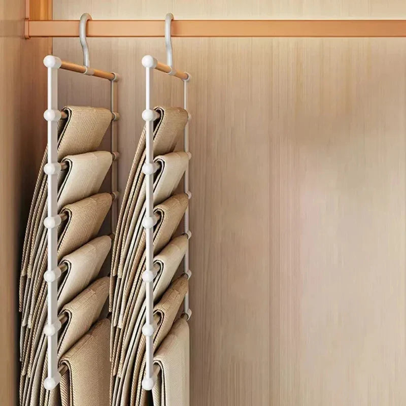 Multi-layer Pants Hanger Foldable Non-slip Clothes Rack Wardrobe Space Saving Organizer for Trousers Scarf Storage