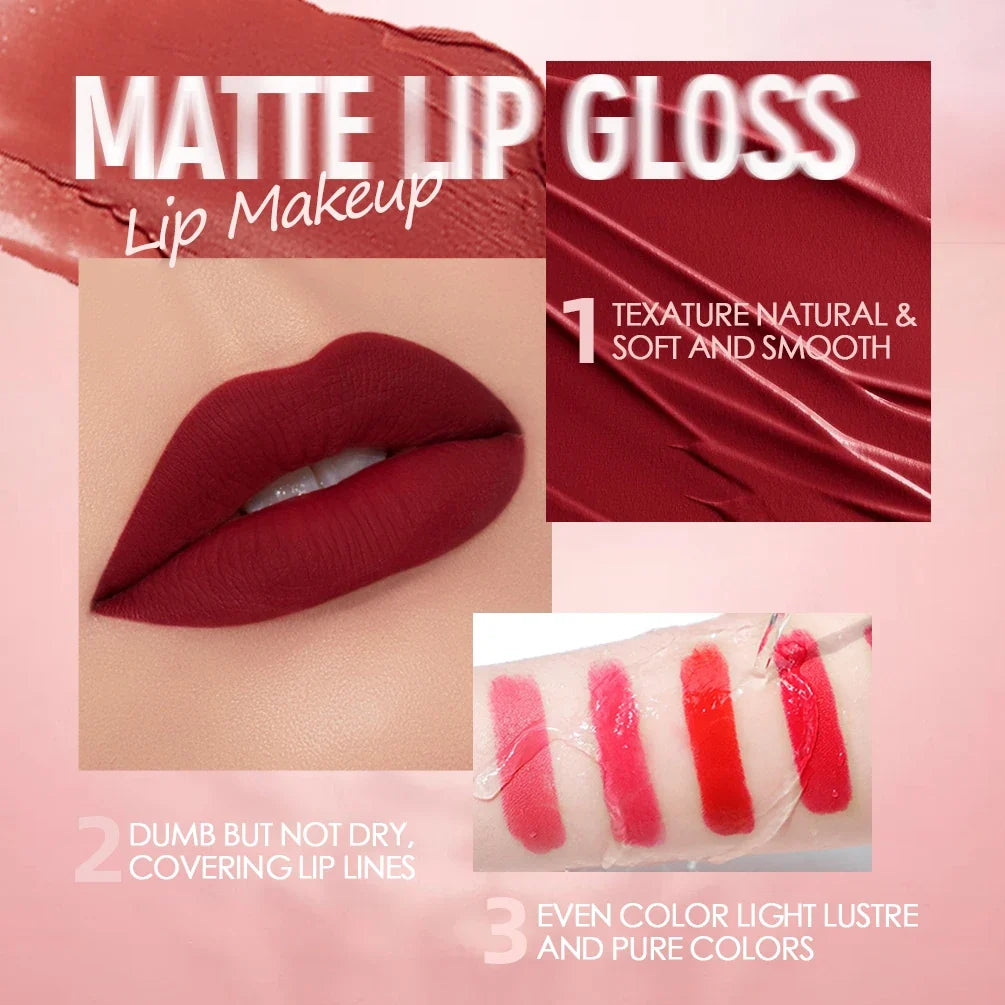 QIBEST Sexy Velvet Matte Lip Gloss Liquid Lipstick Lipgloss Beauty Red Nude Waterproof Long-lasting Lip Stain Makeup For Women